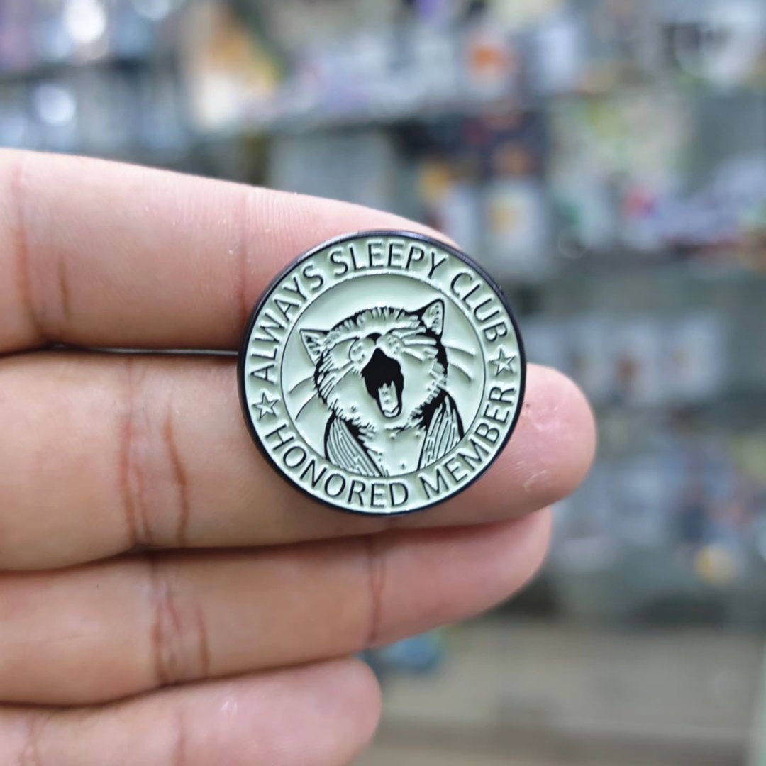 Always Sleepy Club Cat Pins - alternate view