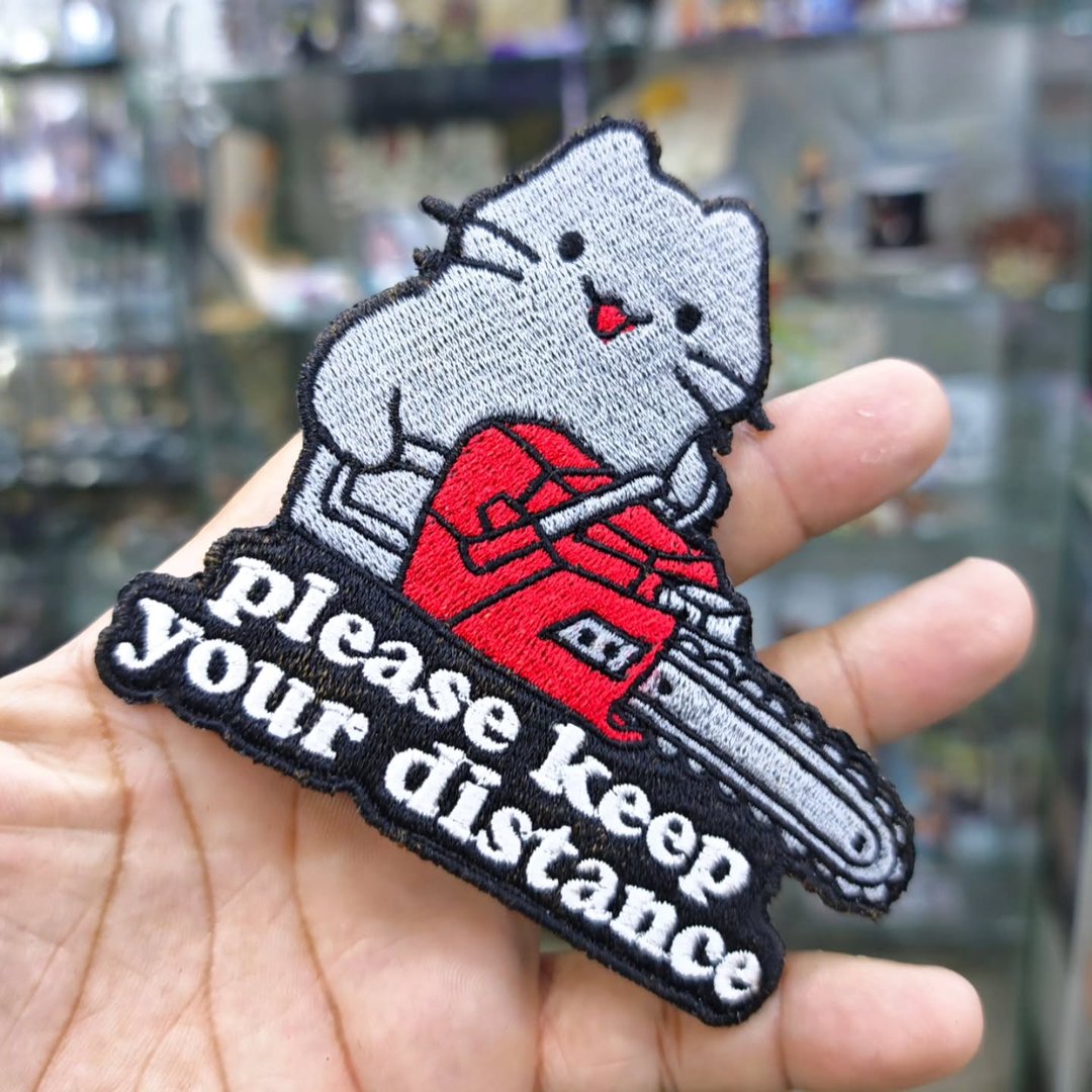 Embroidered Patch Cat Please Keep Distance 100 x 100 MM - alternate view