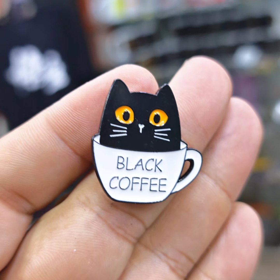Black Coffee Cat Pins - Metal Pins