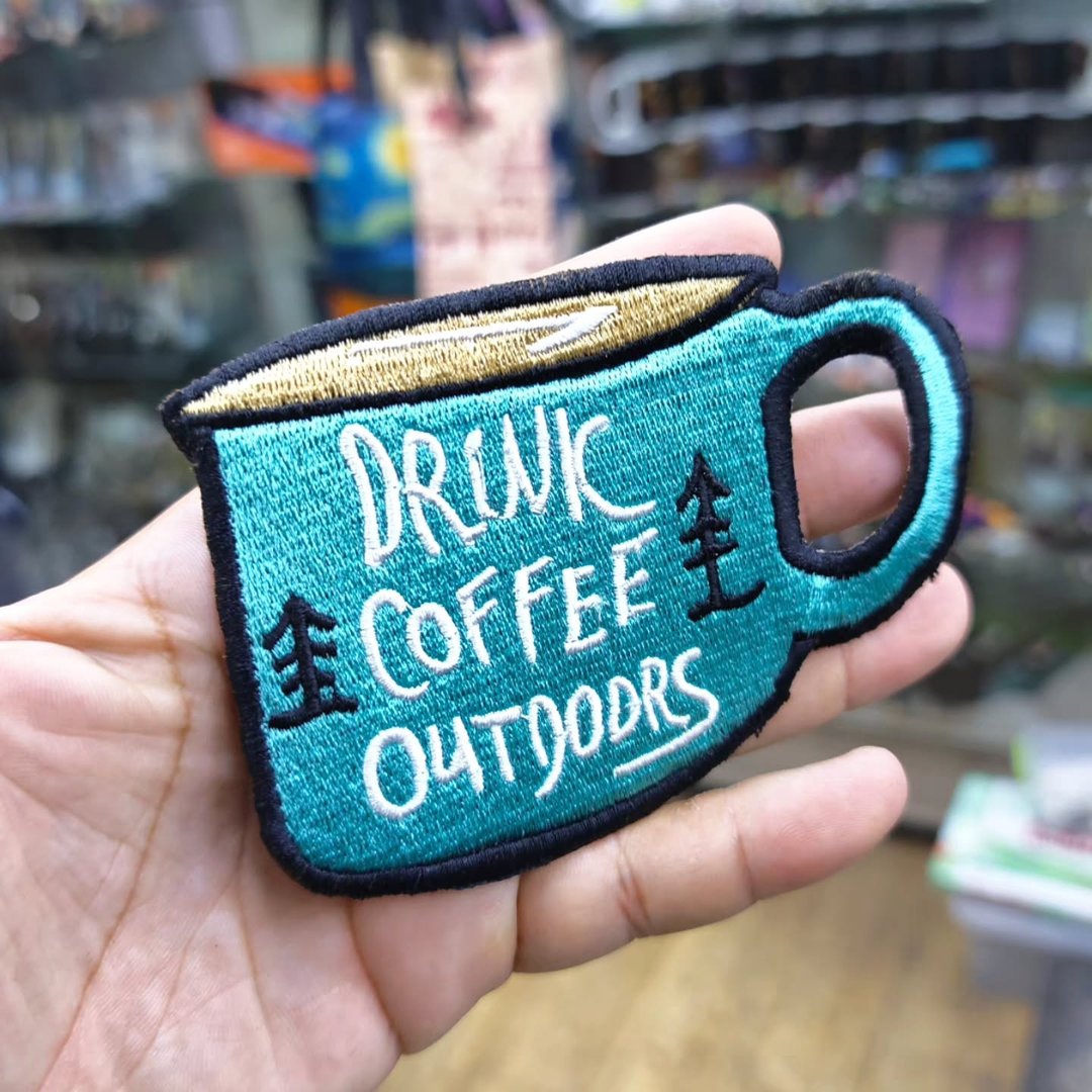 Embroidered Patch Drink Coffee Outdoors 120 x 80 MM - Embroidered Patch