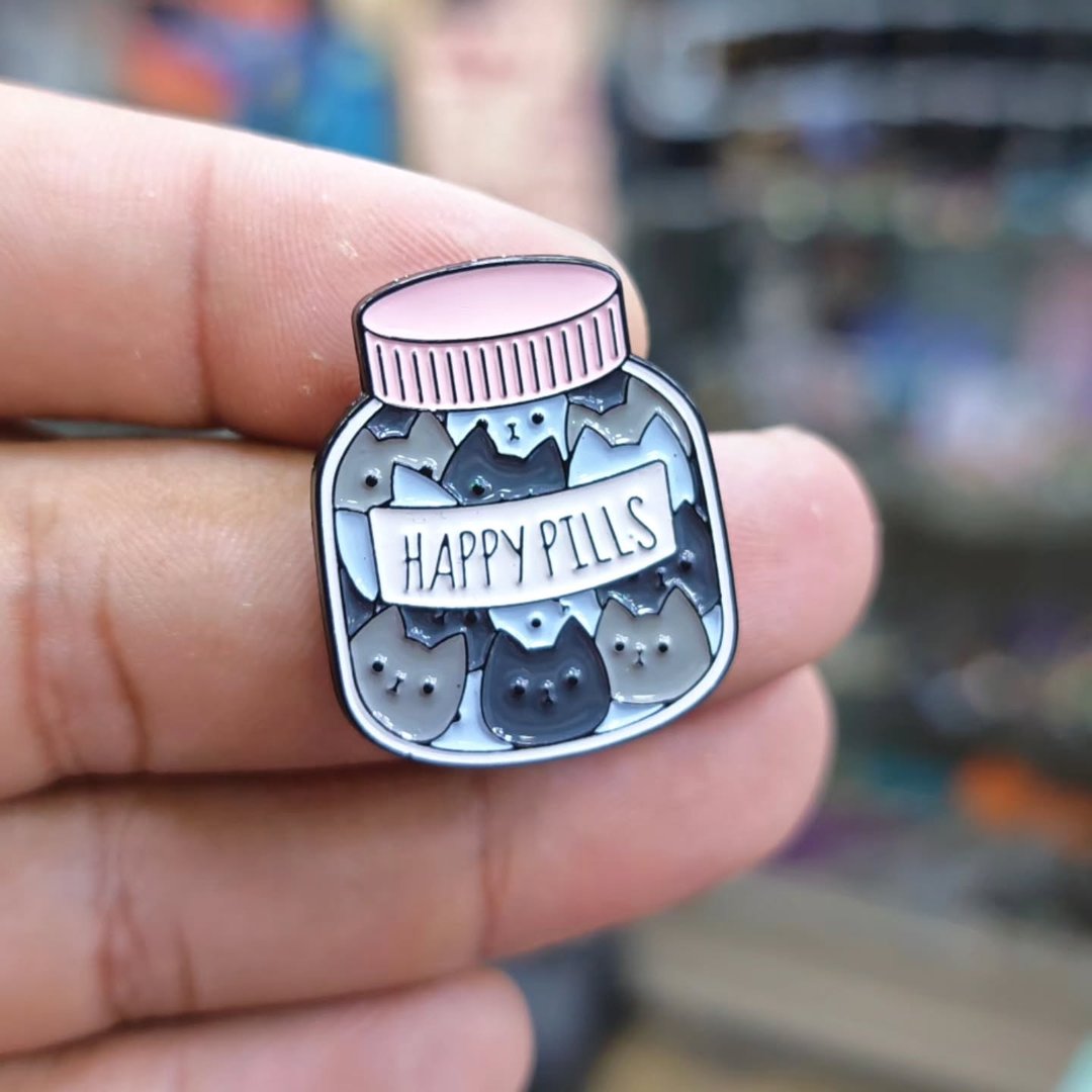 Happy Pills Cat Pins - Metal Pins