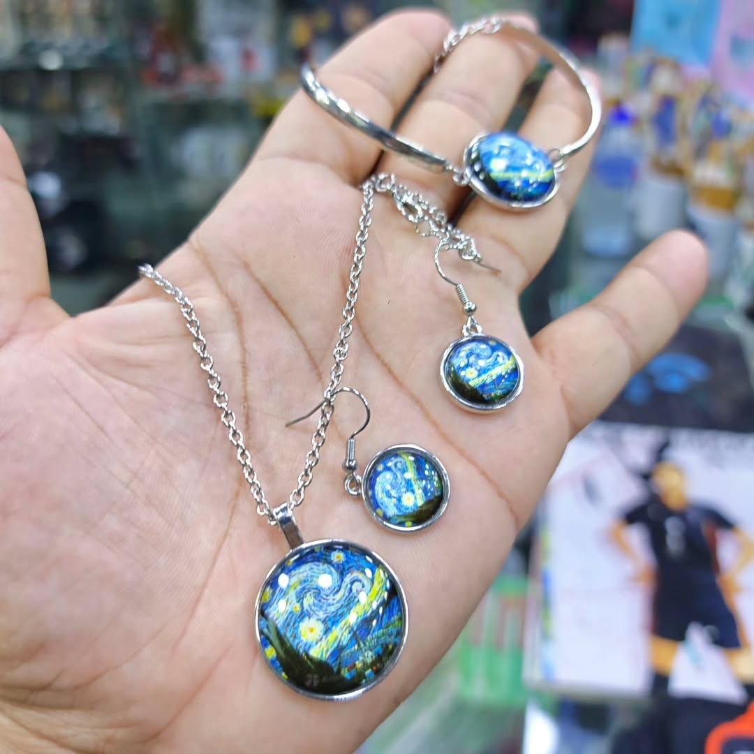 Van Gogh Starry Night Necklace, Bracelet, and Earrings - Necklace