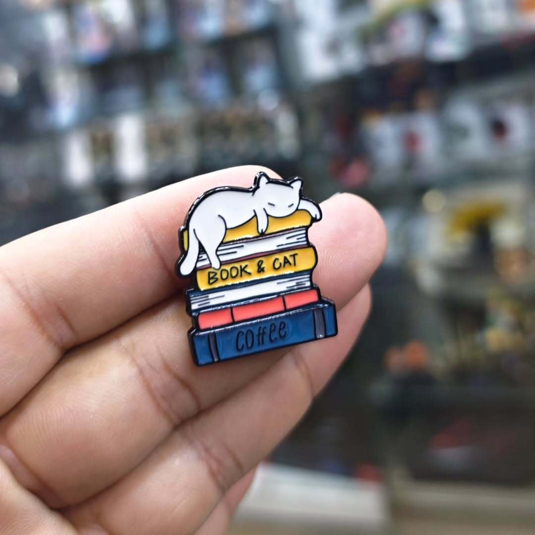 Book & Cat Coffee Pins - Metal Pins