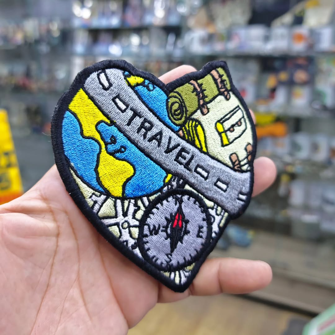 Embroidered Patch Travel Adventure Heart 120 x 110 MM - Embroidered Patch