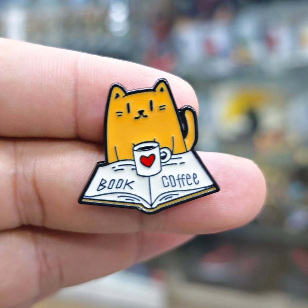 Book Coffee Cat Pins - Metal Pins